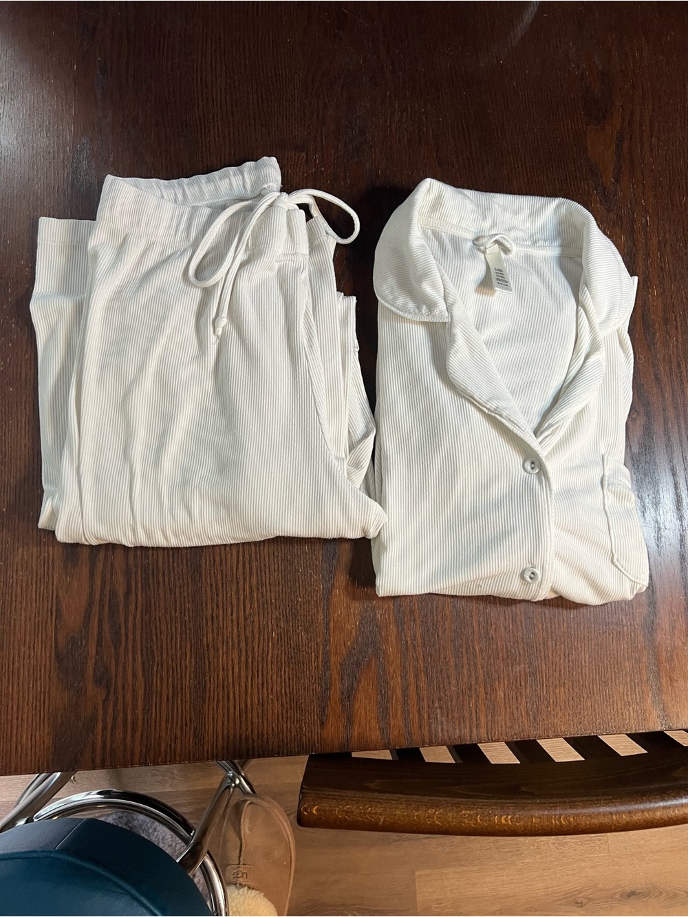 SKIMS Cream Ribbed Button-Front Pajama Set